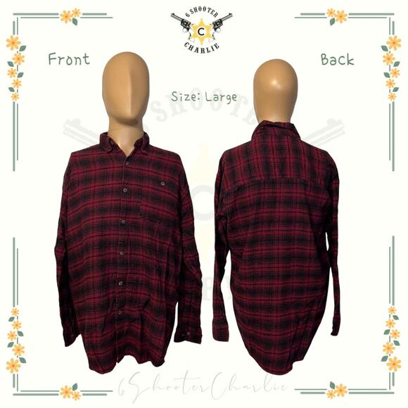 Bit and Bridle Long Sleeve Button Down Shirt Men's Large Red Plaid Cotton - Picture 1 of 6